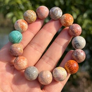 14mm stretchable rainbow color coral jade bracelet 1169
